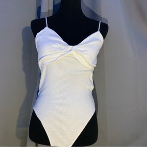 SHEIN EZwaer white Twist Front-knit Slip Bodysuit